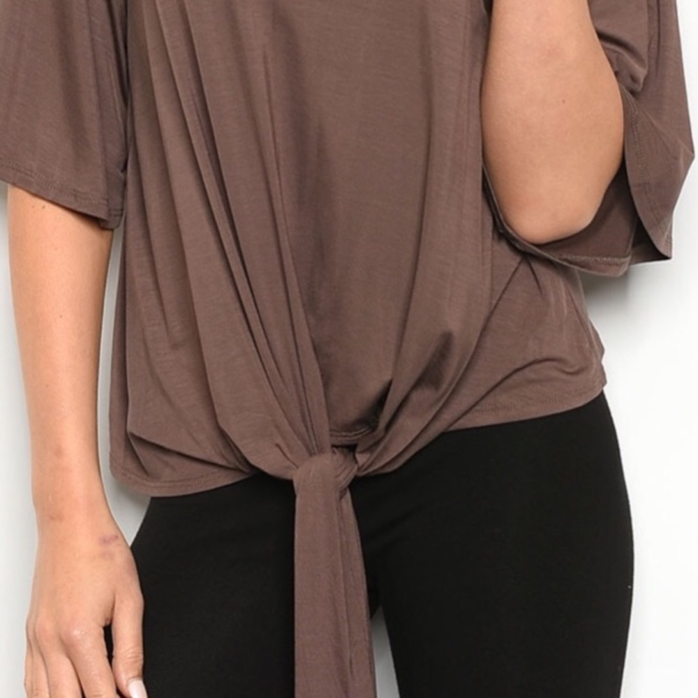Brown Scoop Neck With Tie Waist Top - Picture 3 of 9